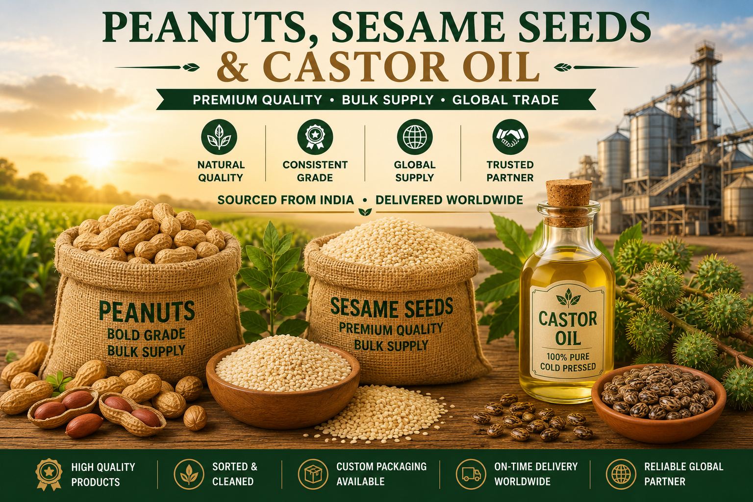 Peanuts sesame seeds and castor oil
